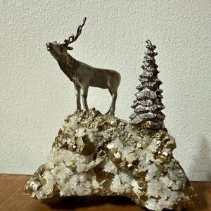 Elegant Pyrite Silver and Gold Deer Sculpture